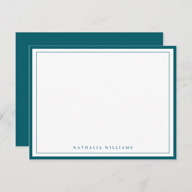 Simple Basic Dark Teal Border Stationery Card (Front/Back)