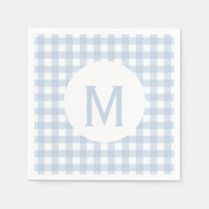 Simple Basic Faded Denim Blue Gingham Monogram Napkin