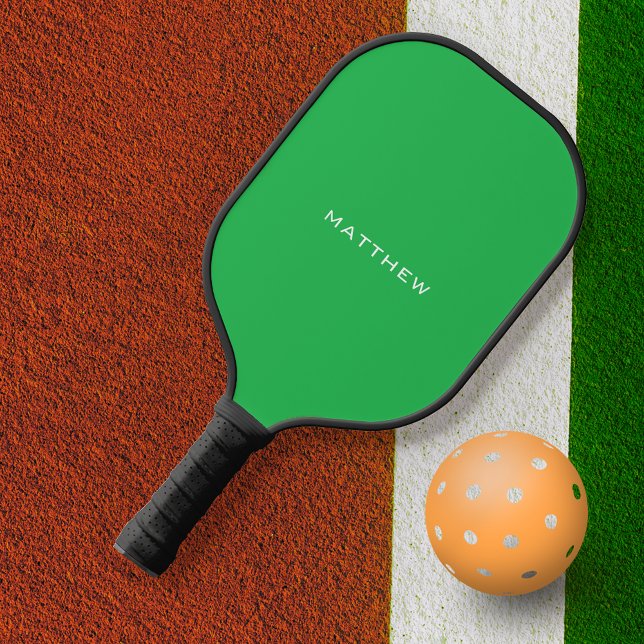 Simple Basic Green Monogram Name Pickleball Paddle (Creator Uploaded)