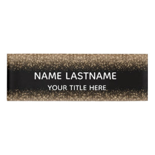 Simple Basic Minimal black &glitter White Name Tag
