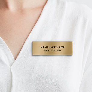 Simple Basic Minimal Faux Gold Modern Sleek Title Name Tag