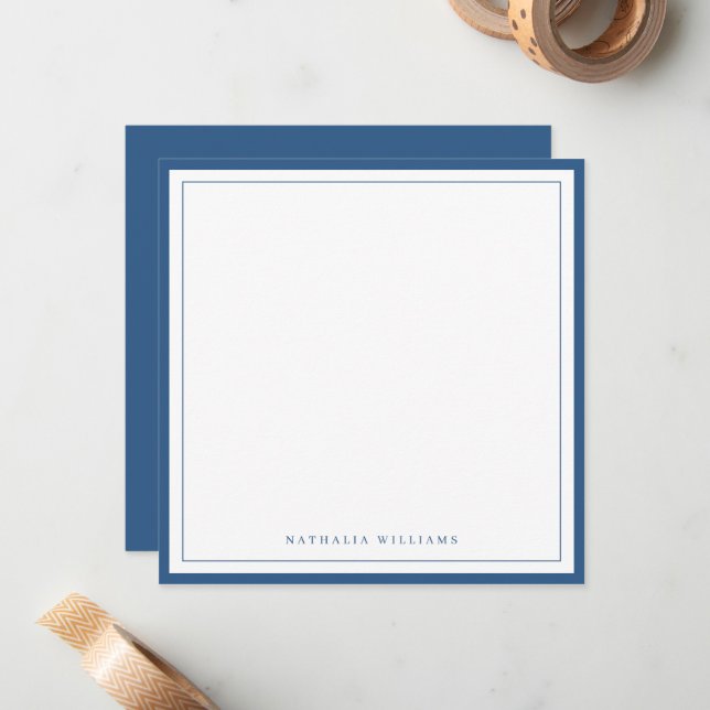 Simple Basic Navy Blue Border Stationery Card (Front/Back In Situ)