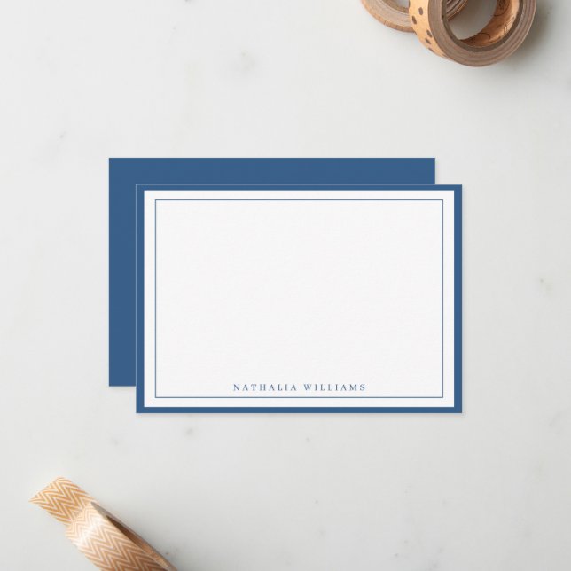 Simple Basic Navy Blue Border Stationery Card (Front/Back In Situ)