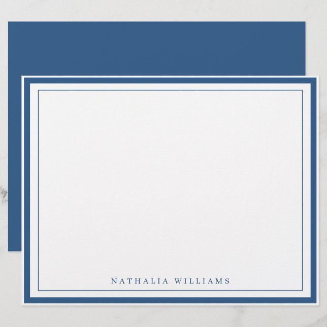 Simple Basic Navy Blue Border Stationery Custom Letterhead (Front/Back)