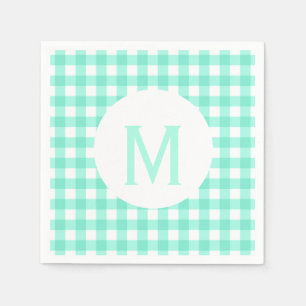 Simple Basic Neo Mint Green Gingham Monogram Napkin