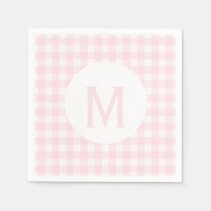 Simple Basic Pale Pink Gingham Monogram Napkin