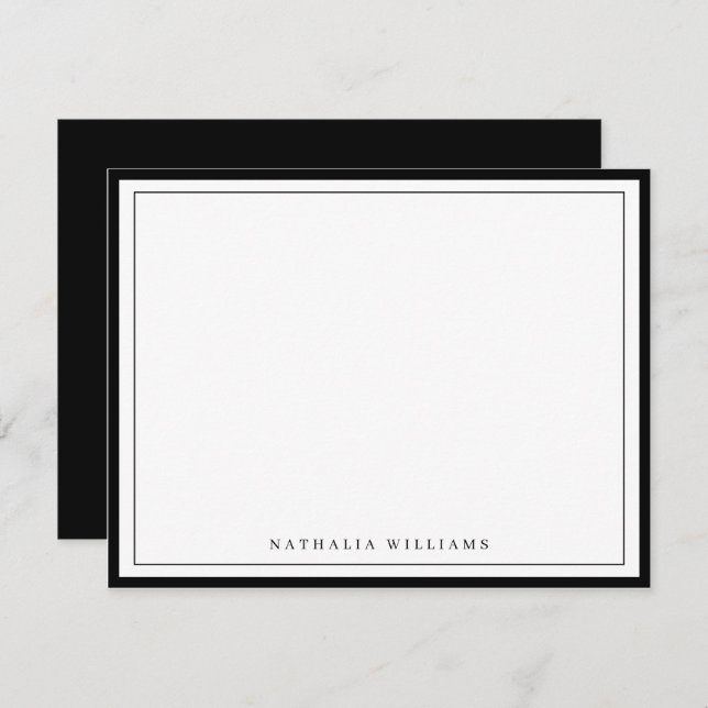 Simple Basic Personalise Black Border Stationery Card (Front/Back)