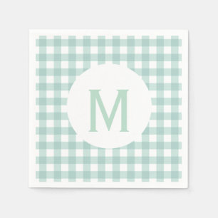 Simple Basic Sage Green Gingham Monogram Napkin