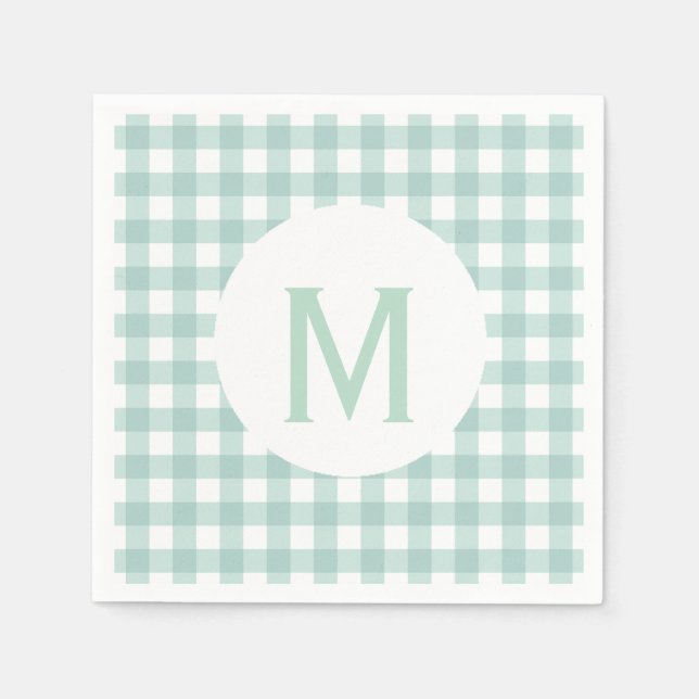 Simple Basic Sage Green Gingham Monogram Napkin (Front)