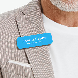 Simple Basic Sky Blue Title Safety Pin Magnetic Name Tag