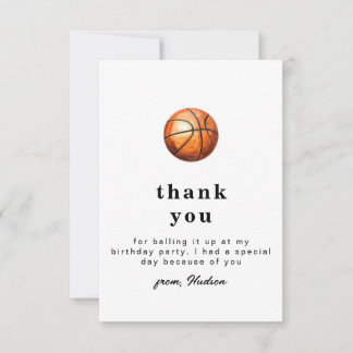 Simple Basketball Party Thank You Card