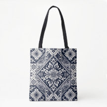 Simple Batik Blue and White Tiles Pattern Design