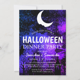 Simple Bats Night Full Moon Halloween Dinner Party Invitation
