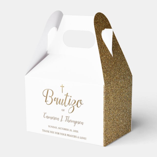 Simple Bautizo Gold White Cross Spanish thank you Favour Box (Back Side)