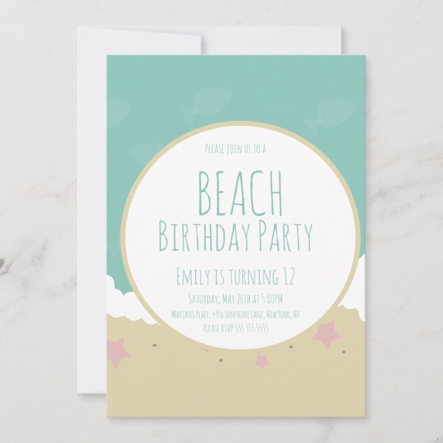 Simple Beach Birthday Party Sand  Invitation (Front)