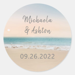Simple Beach Destination Wedding Classic Round Sticker