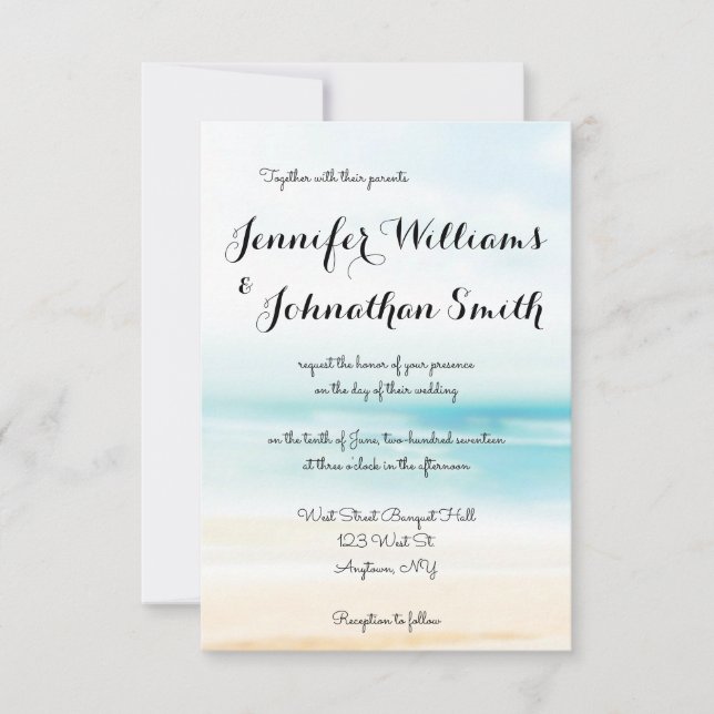 Simple beach destination wedding invitations (Front)