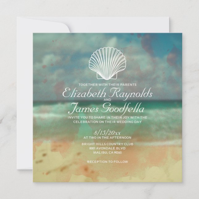 Simple Beach Destination Wedding Invitations (Front)