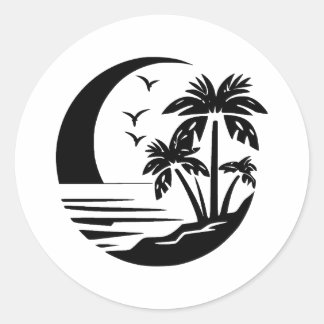 Simple Beach | Elegance in Black and White Classic Round Sticker