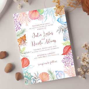 Simple Beach Ocean Seashell Photo Wedding Invitation