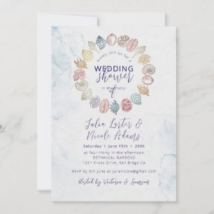 Simple Beach Ocean Seashell Wreath Wedding Invitation