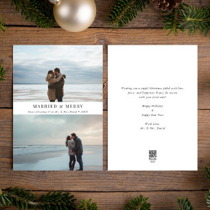 Simple Beach Photo Married & Merry Christmas Holiday Card