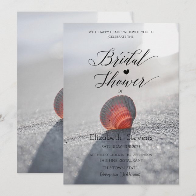 Simple Beach Seashell Bridal Shower  Invitation (Front/Back)