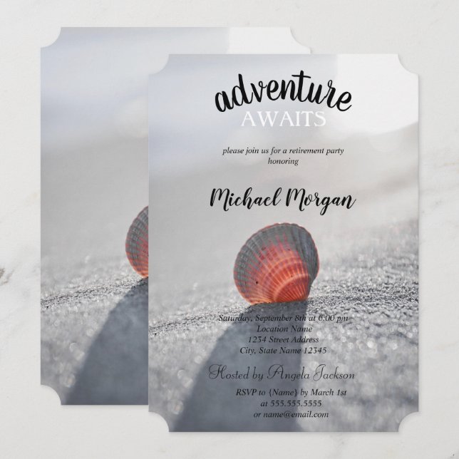 Simple Beach Seashell Retirement Party Invitation (Front/Back)