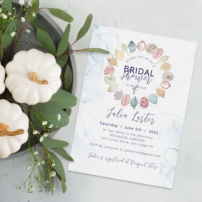 Simple Beach Seashell Wreath Bridal Shower Invitation (Creator Uploaded)