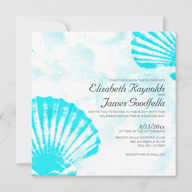 Simple Beach Seashells Destination Wedding Invites (Front)