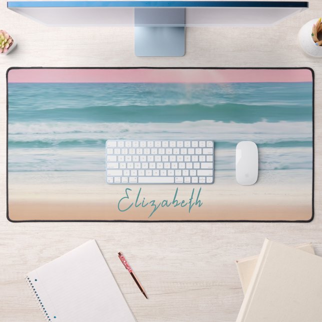 Simple Beach Sunset Custom Name Desk Mat (Creator Uploaded)