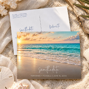 Simple Beach Wedding Budget Save the Date Announcement Postcard
