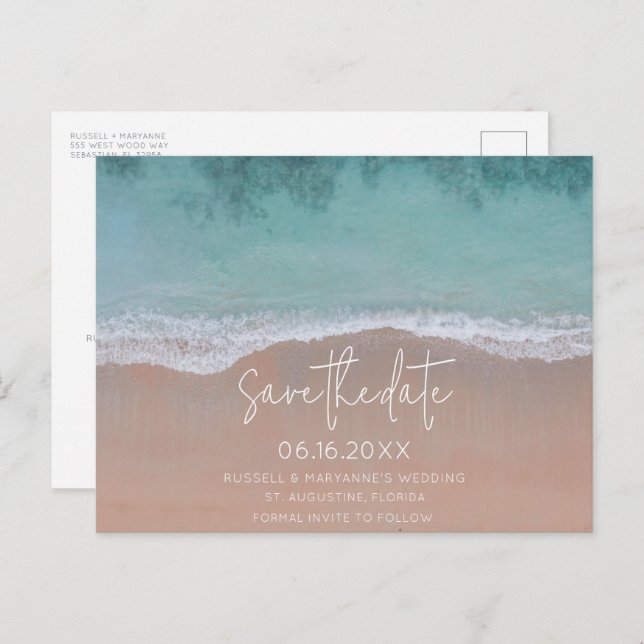 Simple Beach Wedding Budget Save the Date Announcement Postcard (Front/Back)