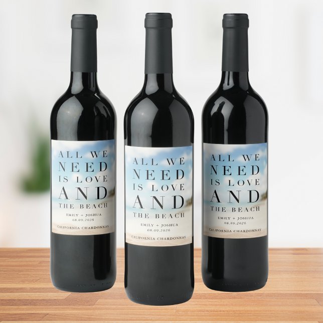 Simple Beach Wedding Favour Wine Label (Simple Beach Wedding Favor Wine Label)
