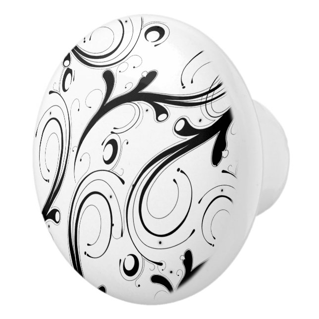 Simple Beautiful Black and White Scroll Ceramic Knob (Right)