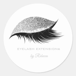Simple Beauty Makeup Eyelash Lashes Glitter Silver Classic Round Sticker