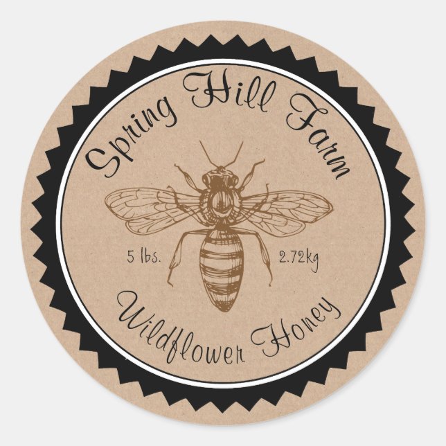 Simple Bee Drawing Kraft Paper Honey Jar Stickers (Front)