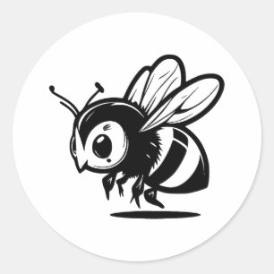 Simple Bee Elegance in Black and White Classic Round Sticker