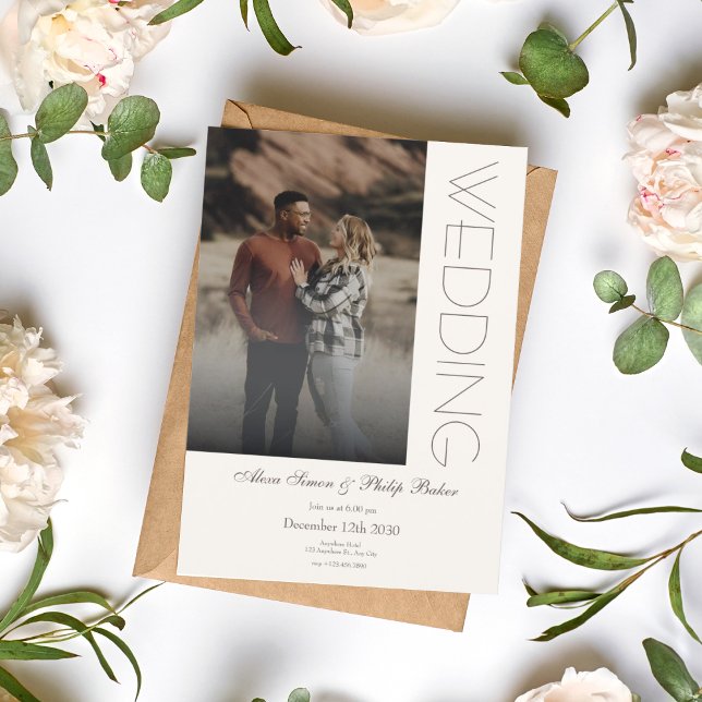 Simple Bege Photo Wedding Invitation (1)