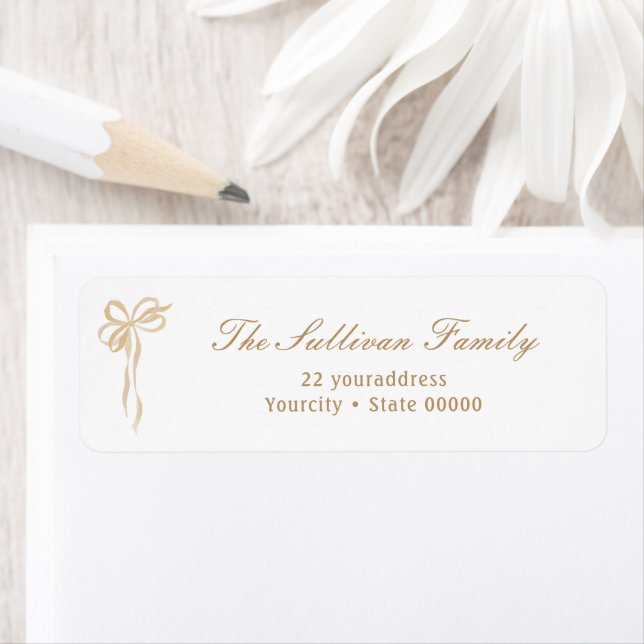Simple beige bow return address label (Insitu)