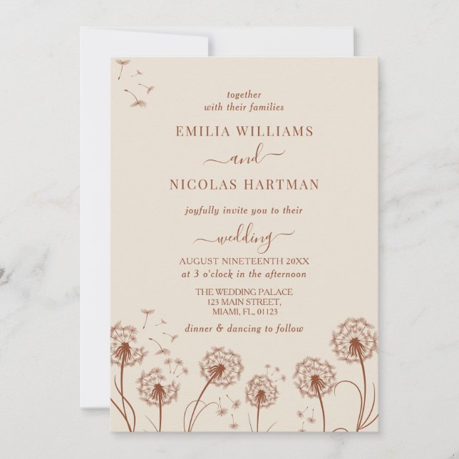 Simple Beige Brown Wildflower Wedding  Invitation (Front)