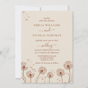 Simple Beige Brown Wildflower Wedding Invitation