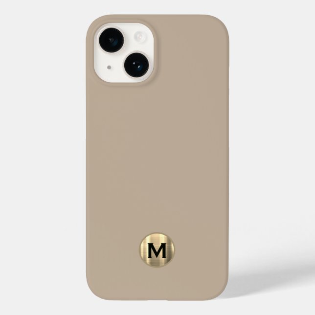 Simple Beige Brushed Gold Monogram Case-Mate iPhone Case (Back)