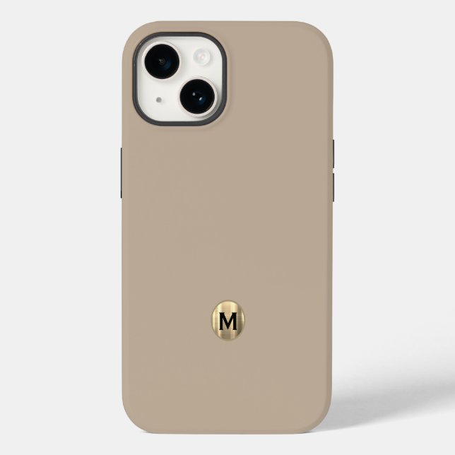 Simple Beige Brushed Gold Monogram Case-Mate iPhone Case (Back)