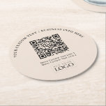 Simple Beige Business Logo QR Code Promotional Round Paper Coaster<br><div class="desc">Add branded detail to your business with this personalised paper coaster. This design features template for your logo and QR code.(recommand using transparent background png file) You can use this custom coasters for restaurants,  cafe,  bar,  banquets,  or events. More business supplies are available at my store BaraBomStudio.</div>