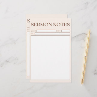 Simple Beige Christian Sermon Notes For Church Stationery