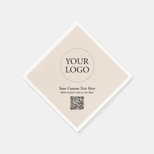 Simple Beige Custom Business Logo QR Code Napkin
