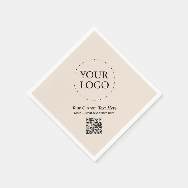 Simple Beige Custom Business Logo QR Code Napkin (Corner)