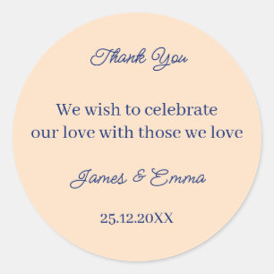 Simple Beige Custom Wedding Classic Round Sticker