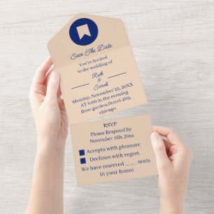 Simple Beige Customised Save The Date All In One Invitation